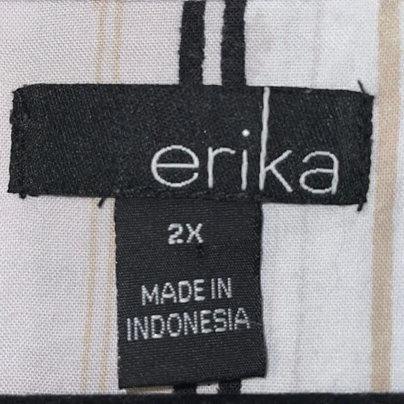 Erika stripe print collar button front blouse in neutral colors size 2X - Picture 7 of 10